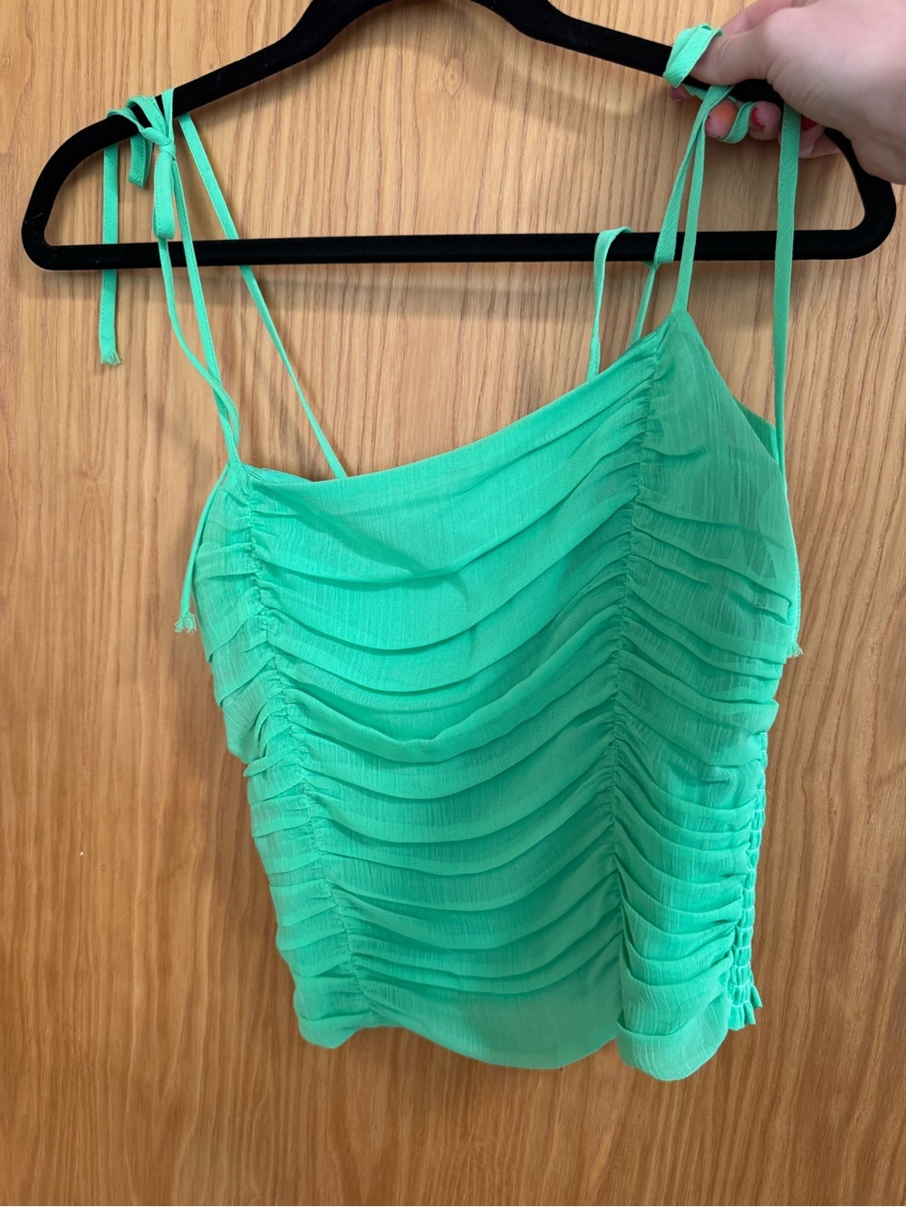 Wayf size M Green Ruched Tie-Strap Cami Top